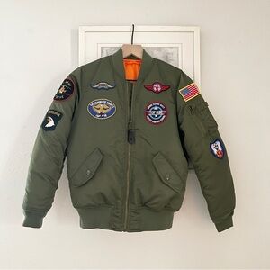 Alpha Industries Youth 10-12 MA-1 Bomber Jacket Blouson Army Green Top Gun Flyer